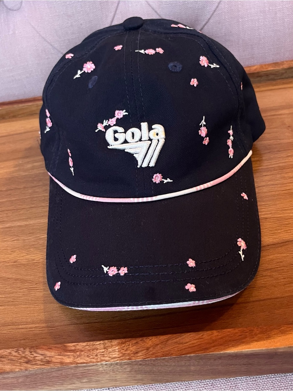 Gola x Anthropologie Black Baseball Cap with Pink Flowers Floral Embroidery